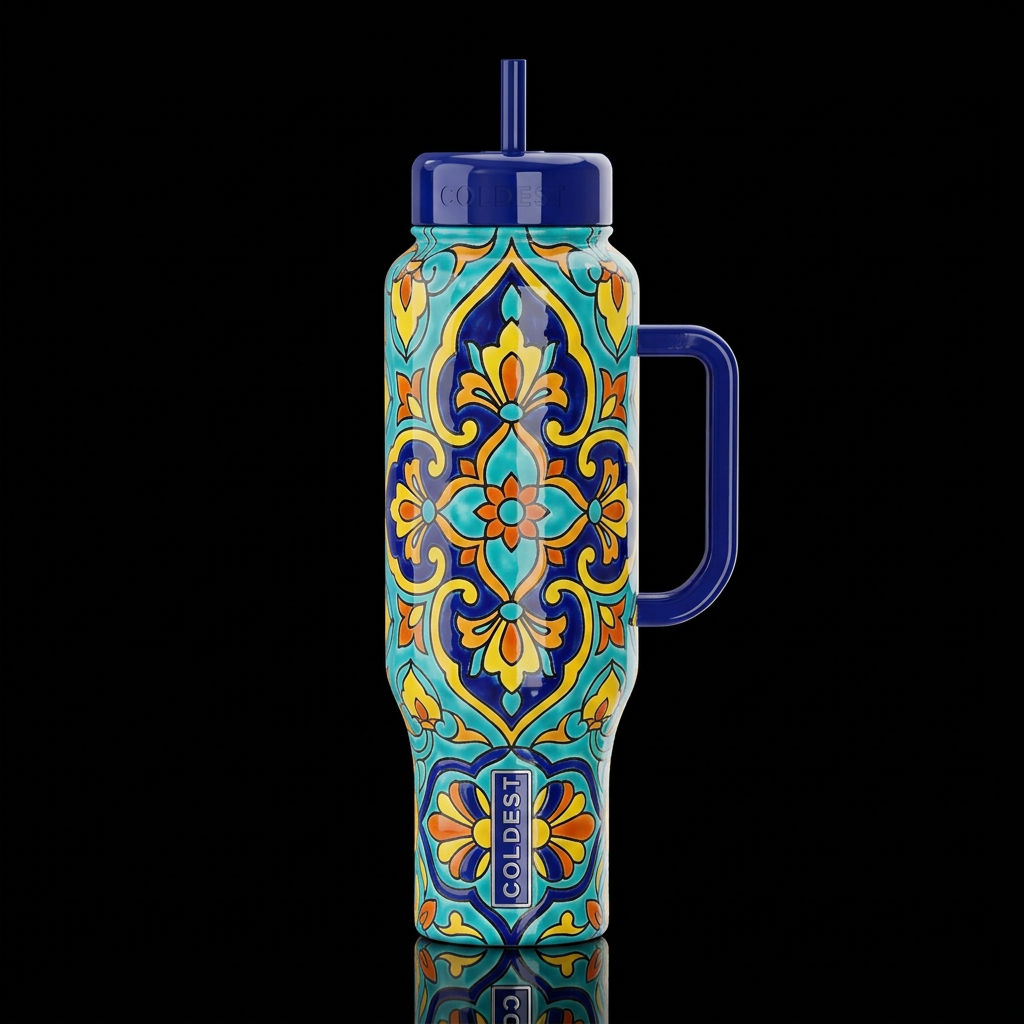 Traditional ceramic, moroccan colorful abstract fl... water bottle design