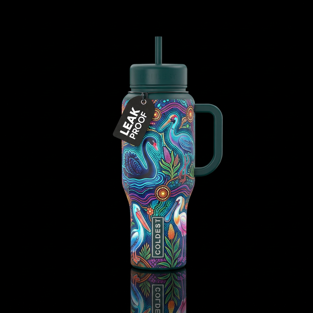 Four wetlands birds at bool lagoon, aboriginal ins... water bottle design