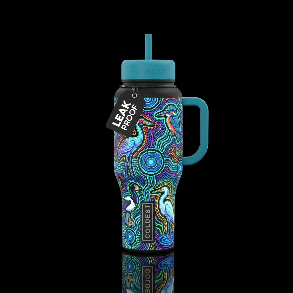 Four wetlands birds at bool lagoon, aboriginal ins... water bottle design