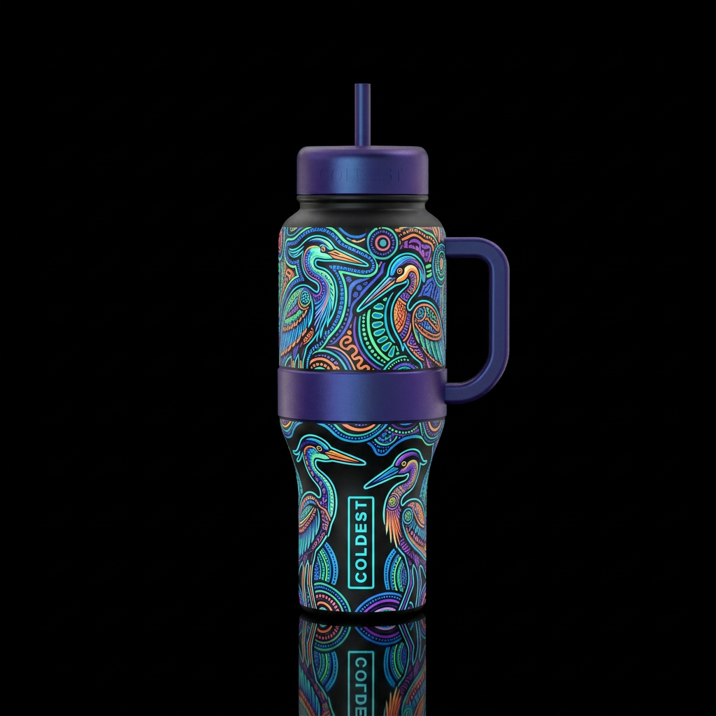 Four wetlands birds at bool lagoon, aboriginal ins... water bottle design