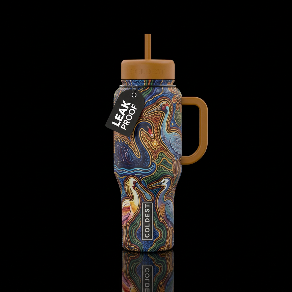 Four wetlands birds at bool lagoon, aboriginal ins... water bottle design