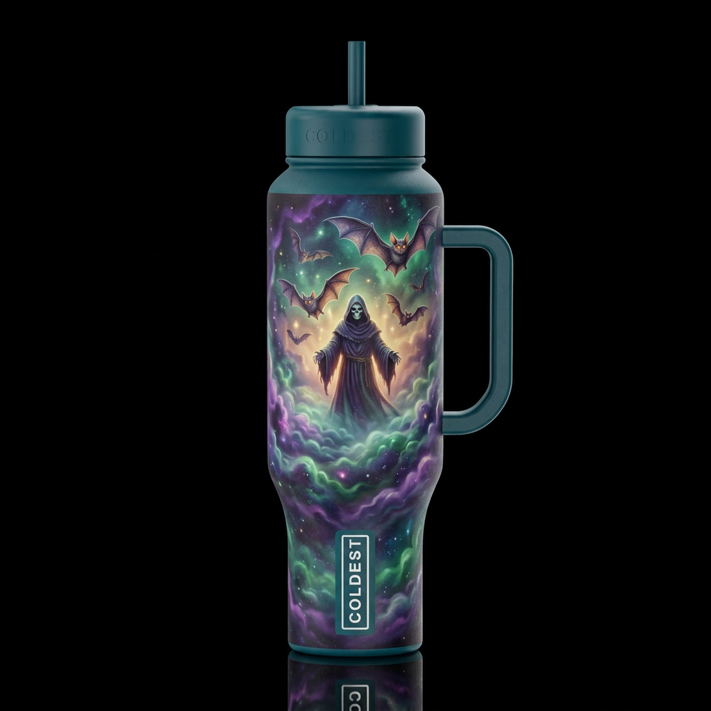 romanticism Grimm reaper bats wandering above a se... water bottle design