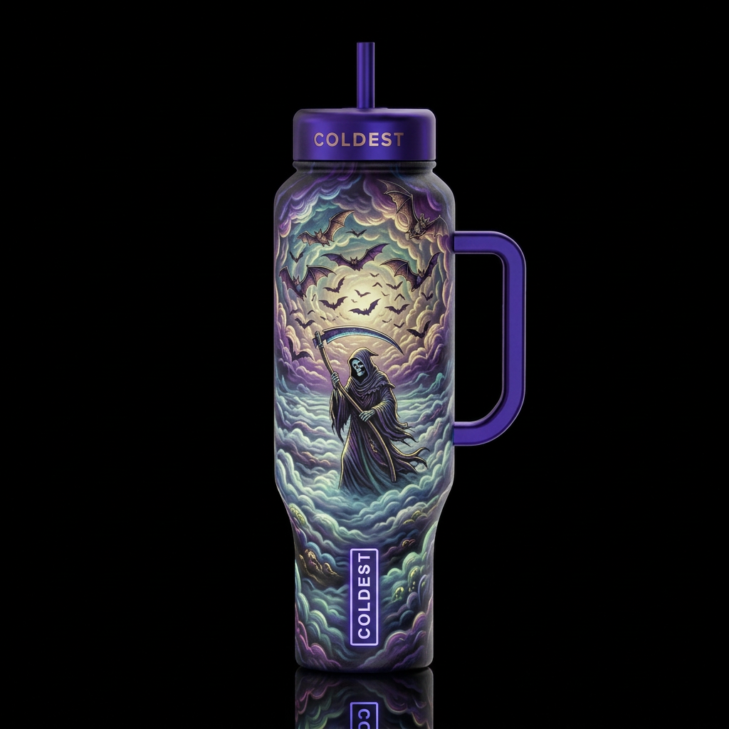 romanticism Grimm reaper bats wandering above a se... water bottle design
