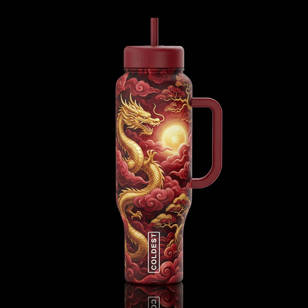 Chinoiserie Mythology Chinese gold Dragon weaving ... water bottle design
