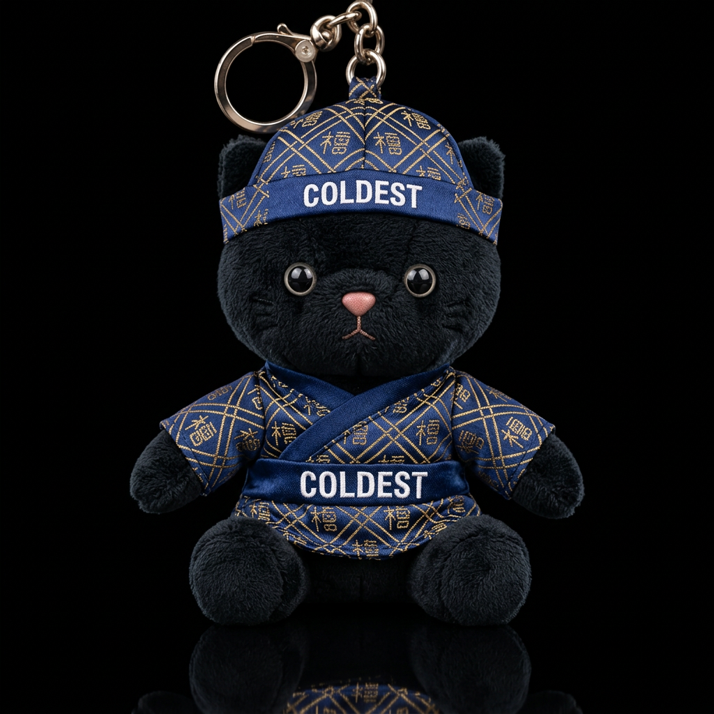black cat in a Japanese Co mono outfit and hat water bottle design