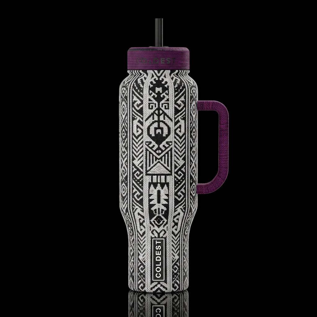 Incan symbols Andean textile pattern black and whi... water bottle design
