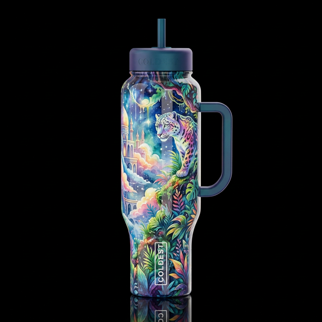 glowie colorful sky kingdom, snow leopard, jungle ... water bottle design