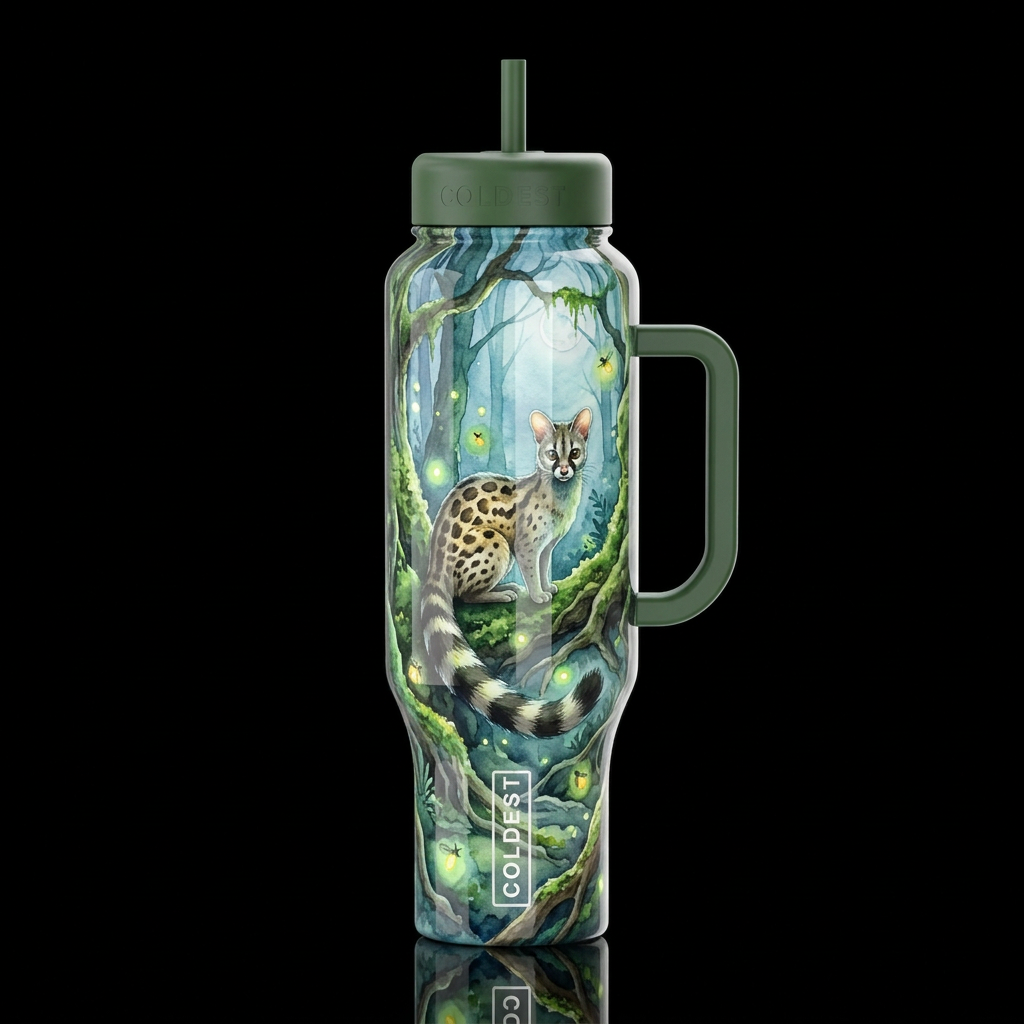 Genet in a enchanted forest with firer fly's moon ... water bottle design