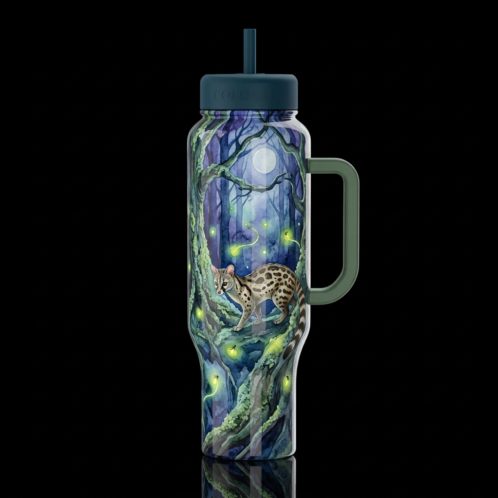 Genet in a enchanted forest with firer fly's moon ... water bottle design