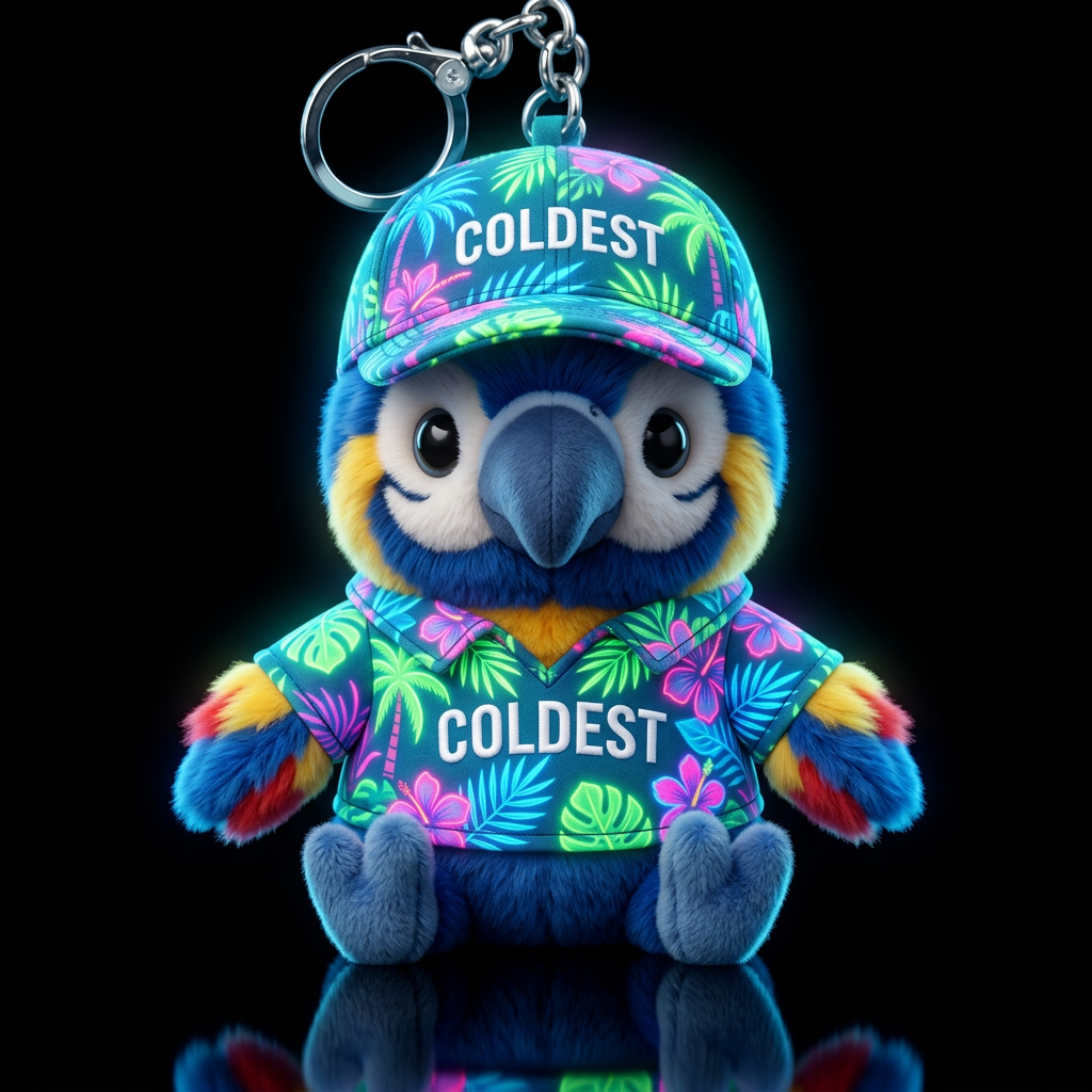 macaw bird neon glowie tropical outfit and hat water bottle design