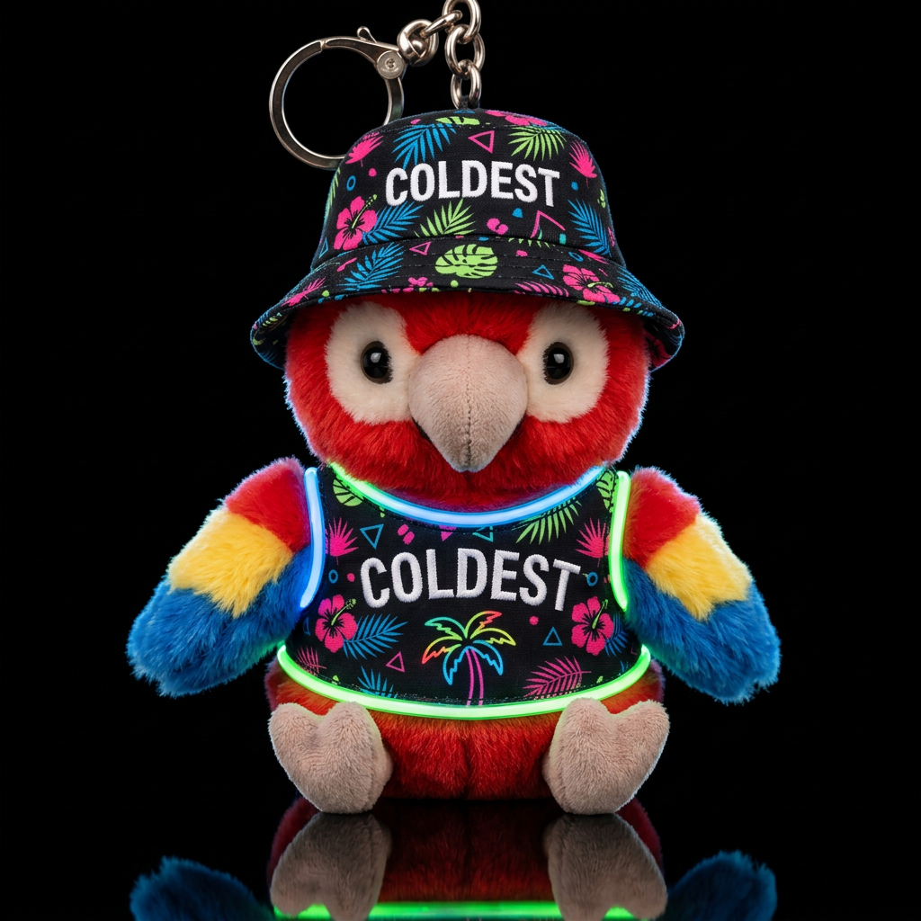macaw bird neon glowie tropical outfit and hat water bottle design