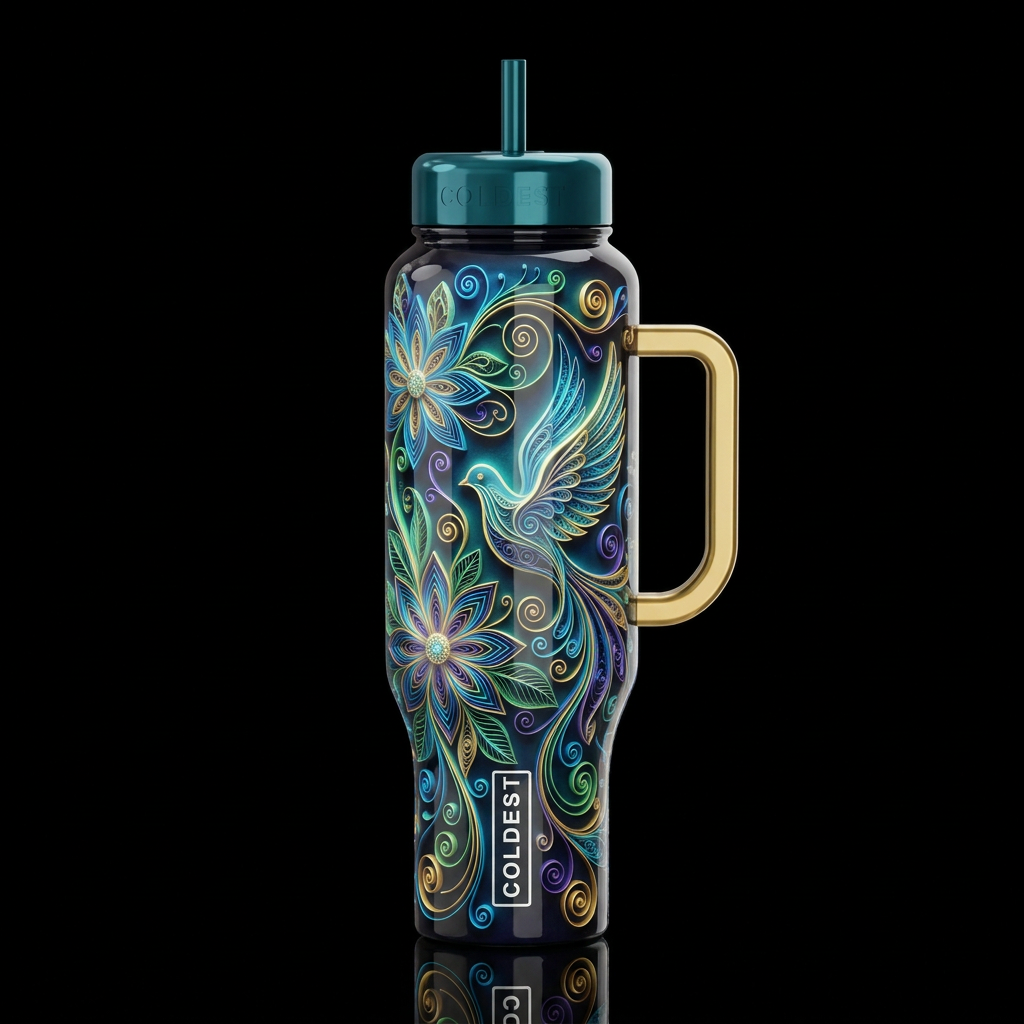 quilling generative, spiritual, powerlifting flowe... water bottle design