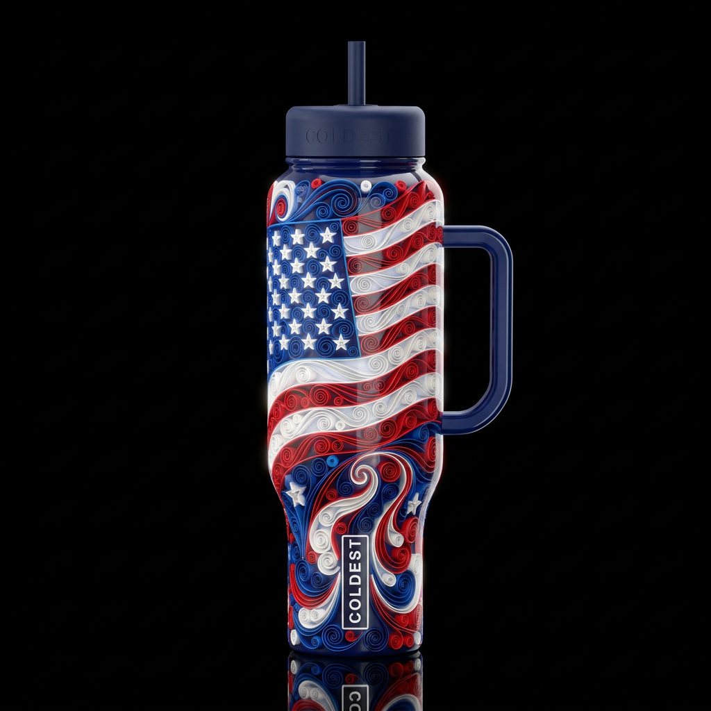quilled patriotic modern American flag glowie red ... water bottle design
