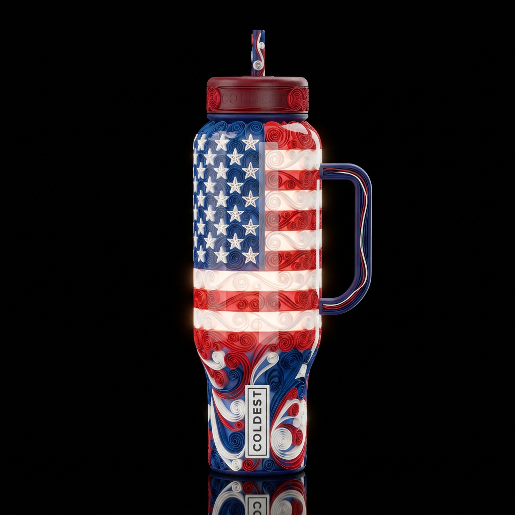 quilled patriotic modern American flag glowie red ... water bottle design