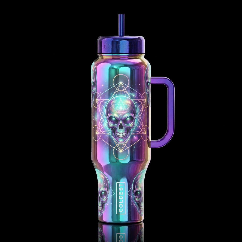 sacred geometry Mystical alien skulls floating in ... water bottle design