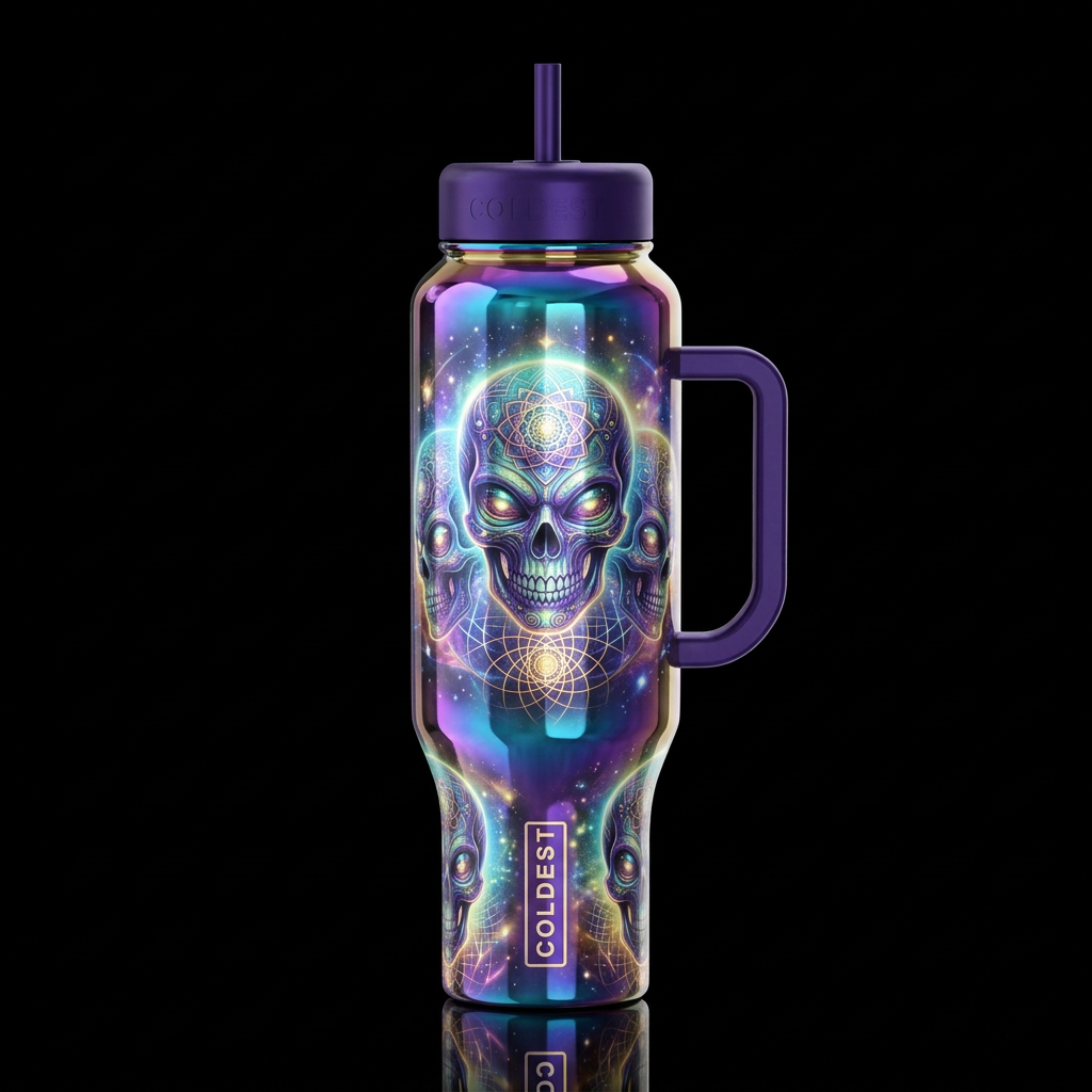 sacred geometry Mystical alien skulls floating in ... water bottle design