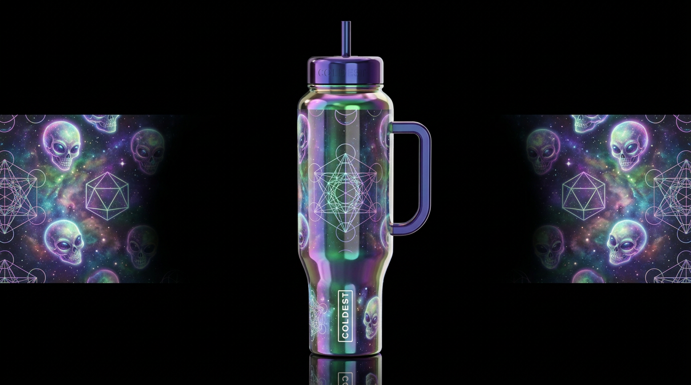 sacred geometry Mystical alien skulls floating in ... water bottle design