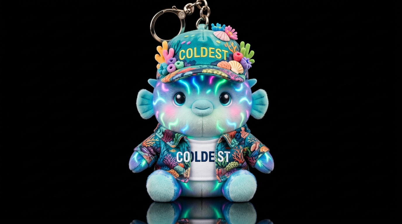 colorful glowie neon blow fish with coral reef out... water bottle design