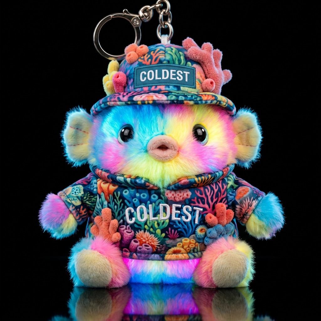 colorful glowie neon blow fish with coral reef out... water bottle design