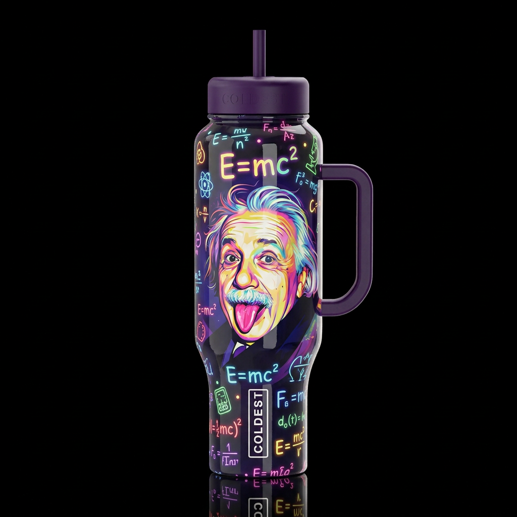 psychedelic Albert Einstein with his tongue out, w... water bottle design