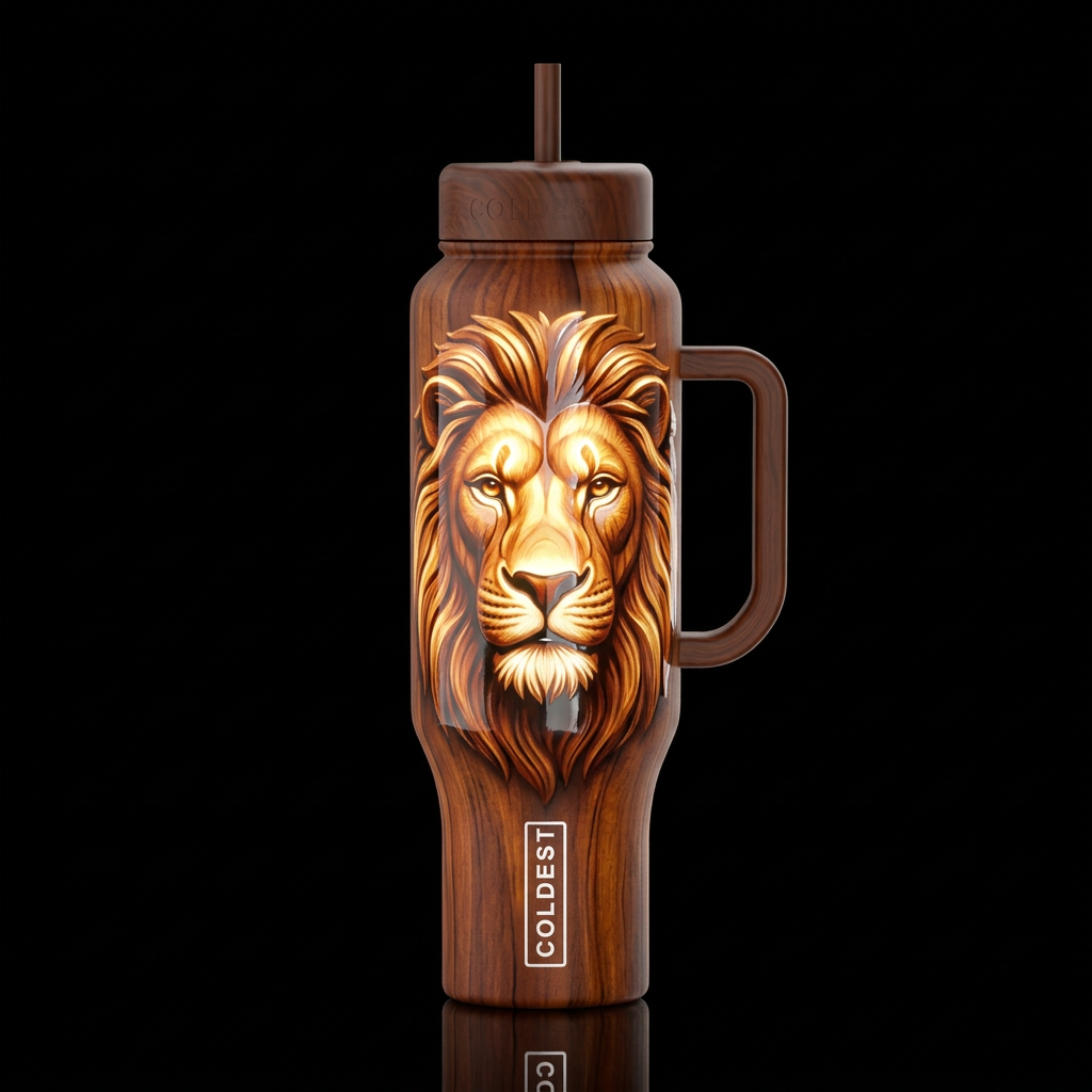 african, sculpted teak wood lions head floating hi... water bottle design