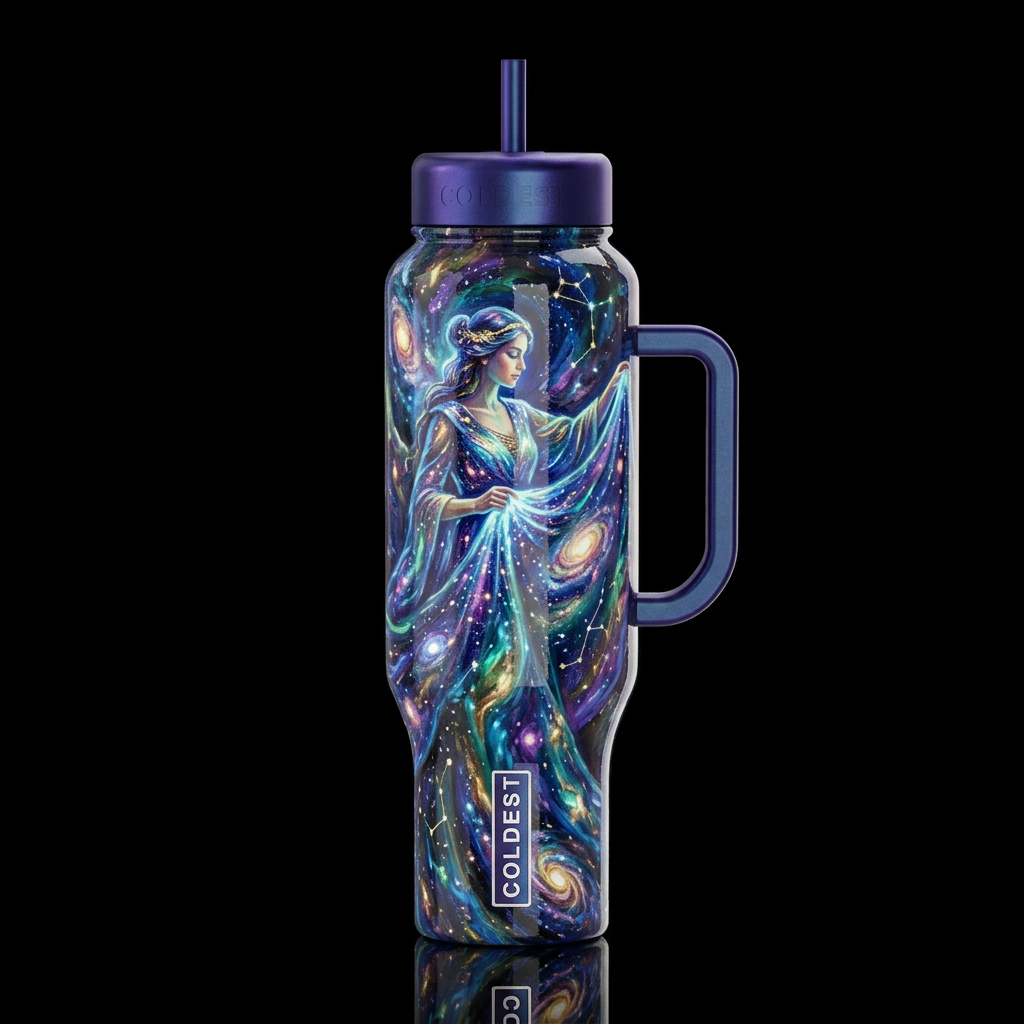 oil painted glowie Keeper of the Cosmic Veil inspi... water bottle design