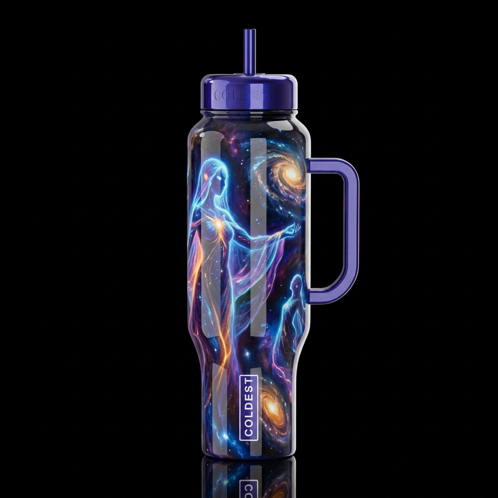 oil painted glowie Keeper of the Cosmic Veil inspi... water bottle design