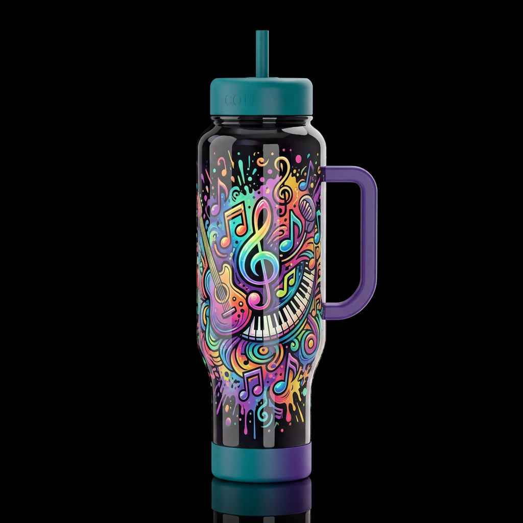 psychedelic, whimsical splatter colorful abstract ... water bottle design