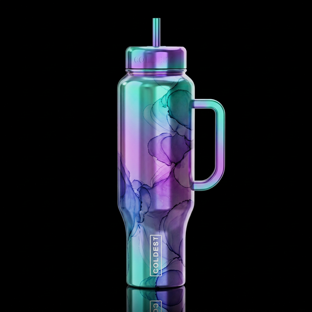 ombre art Rainbow, Teal and Purple Alcohol Ink abs... water bottle design