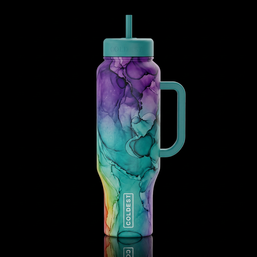 ombre art Rainbow, Teal and Purple Alcohol Ink abs... water bottle design