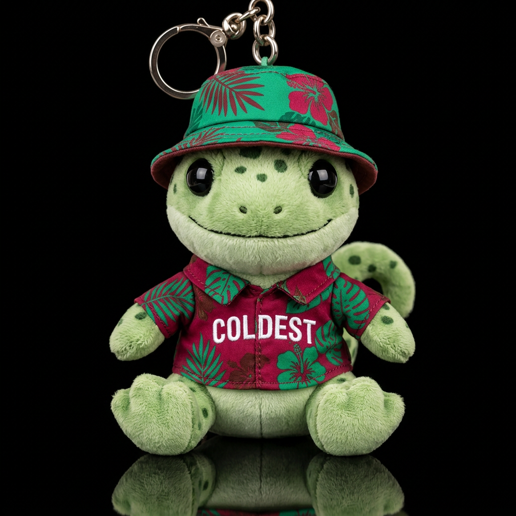 gecko in a tropical outfit and hat water bottle design