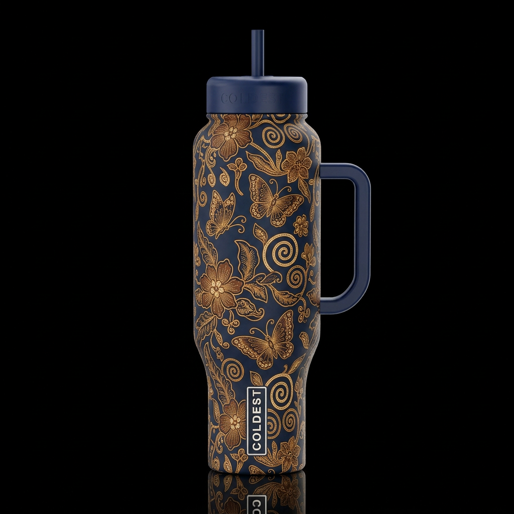indonesian  flowers butterflies leaves, swirls, sp... water bottle design