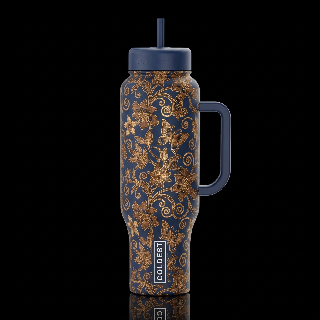 indonesian  flowers butterflies leaves, swirls, sp... water bottle design