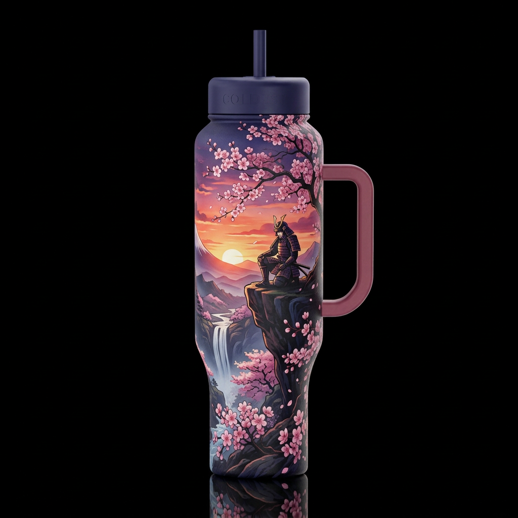 Japanese sakura cherry blossoms, sakura mountains ... water bottle design