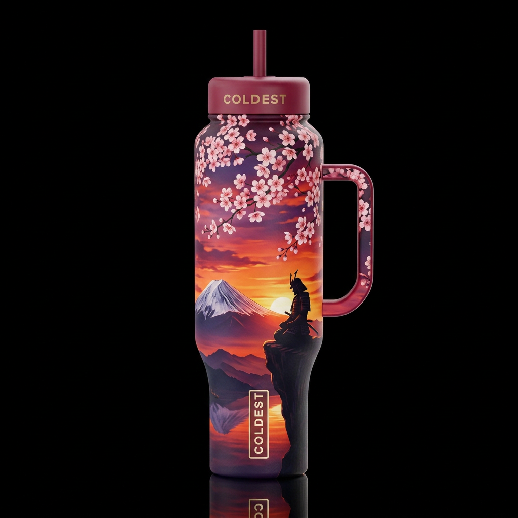 Japanese sakura cherry blossoms, sakura mountains ... water bottle design