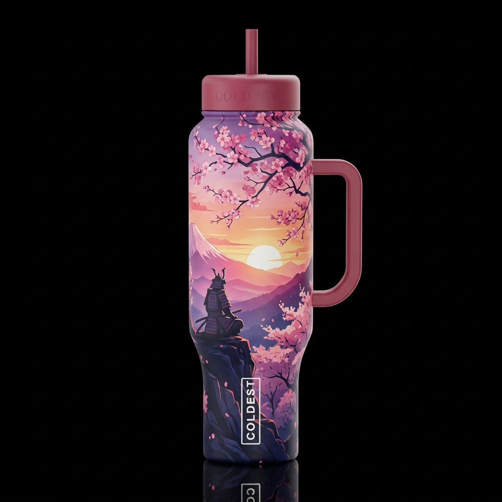 Japanese sakura cherry blossoms, sakura mountains ... water bottle design