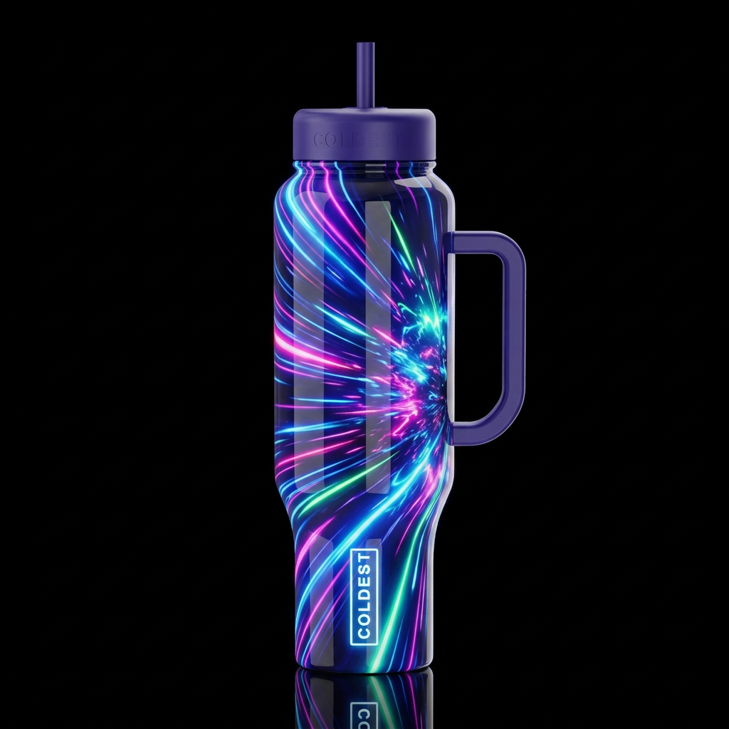 hyperspace explosive warp speed neon lights glowie... water bottle design