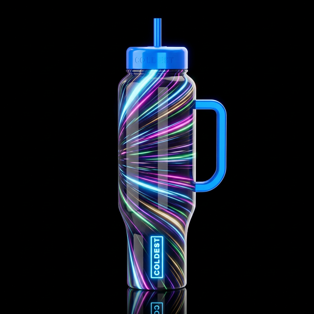 hyperspace explosive warp speed neon lights glowie... water bottle design