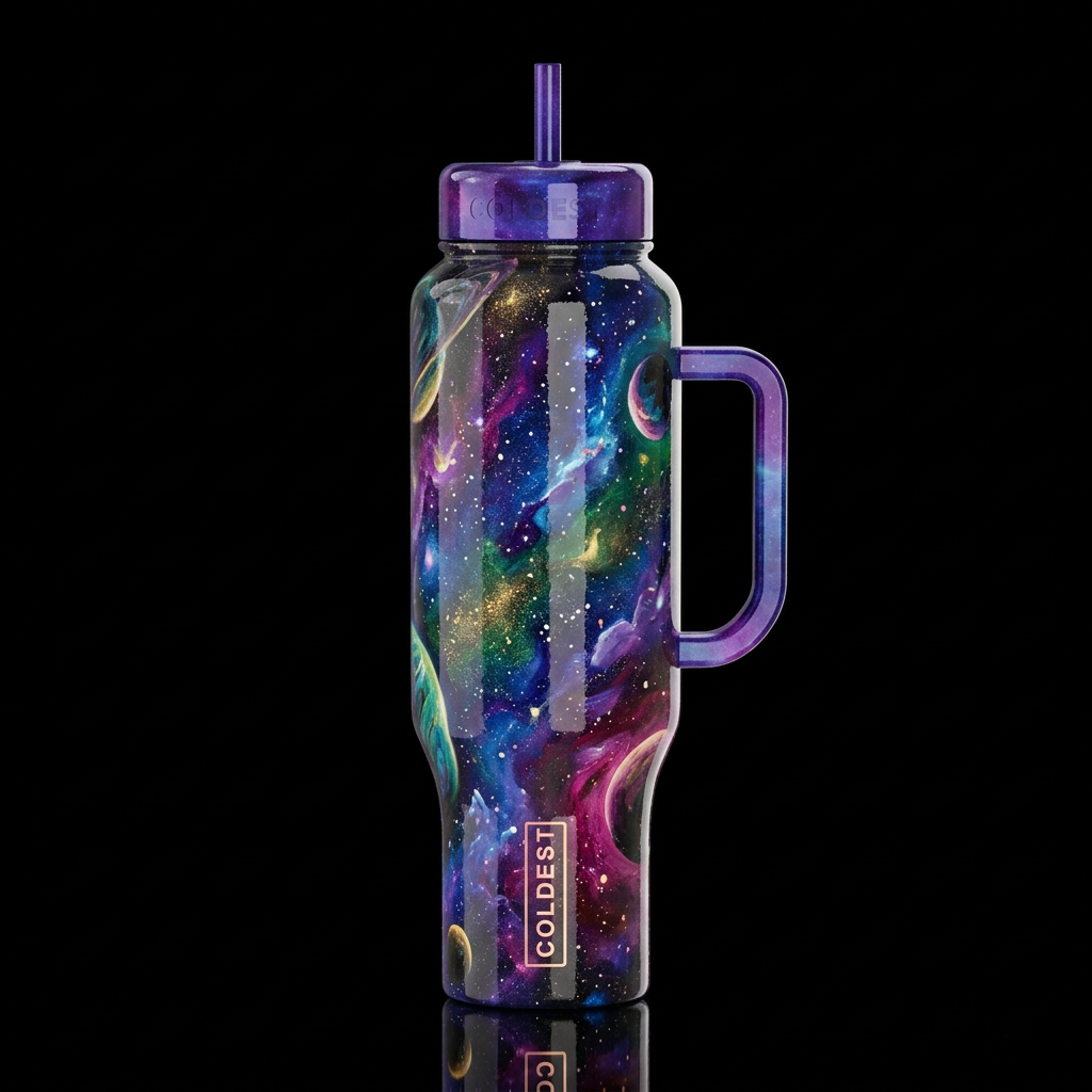 cosmic otherworldly came from outer space, oil pai... water bottle design