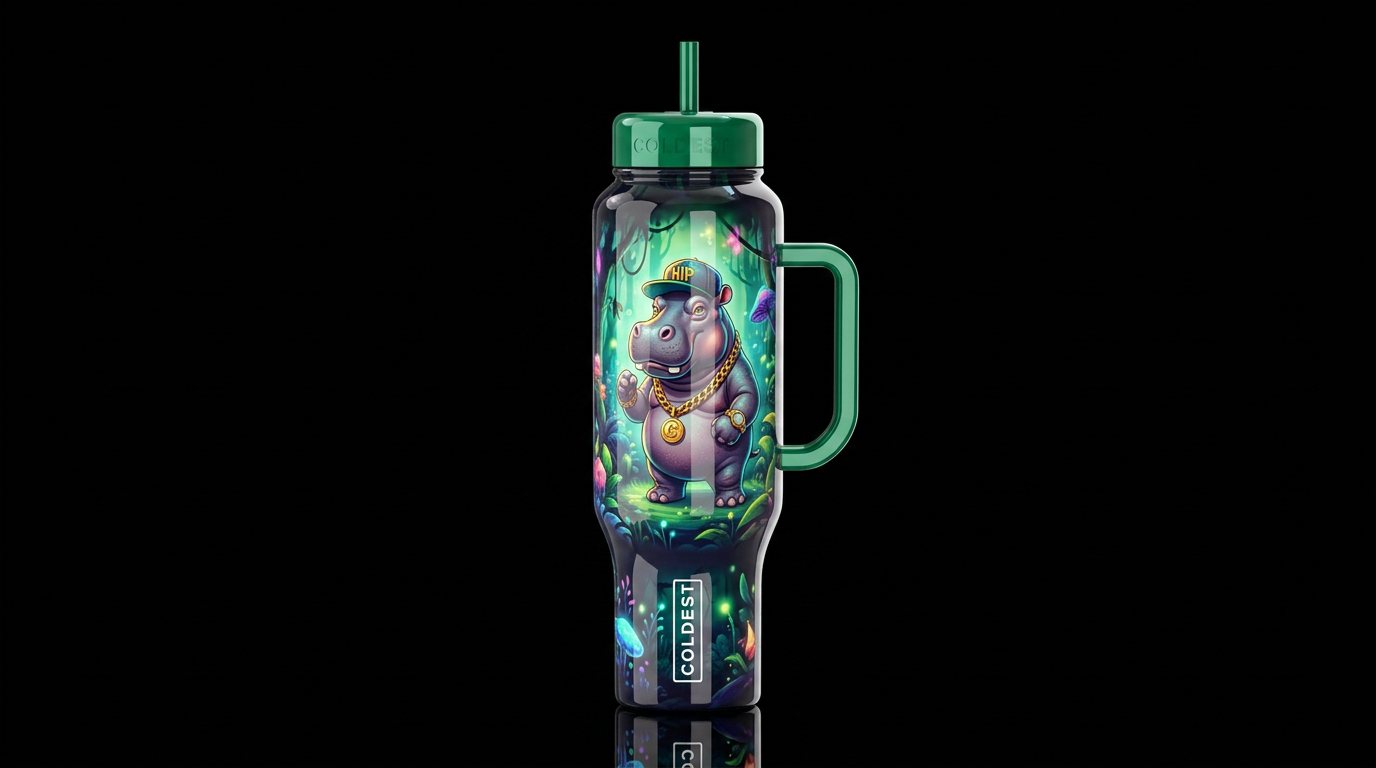 colorful hip hop hippopotamus, in the jungle whims... water bottle design