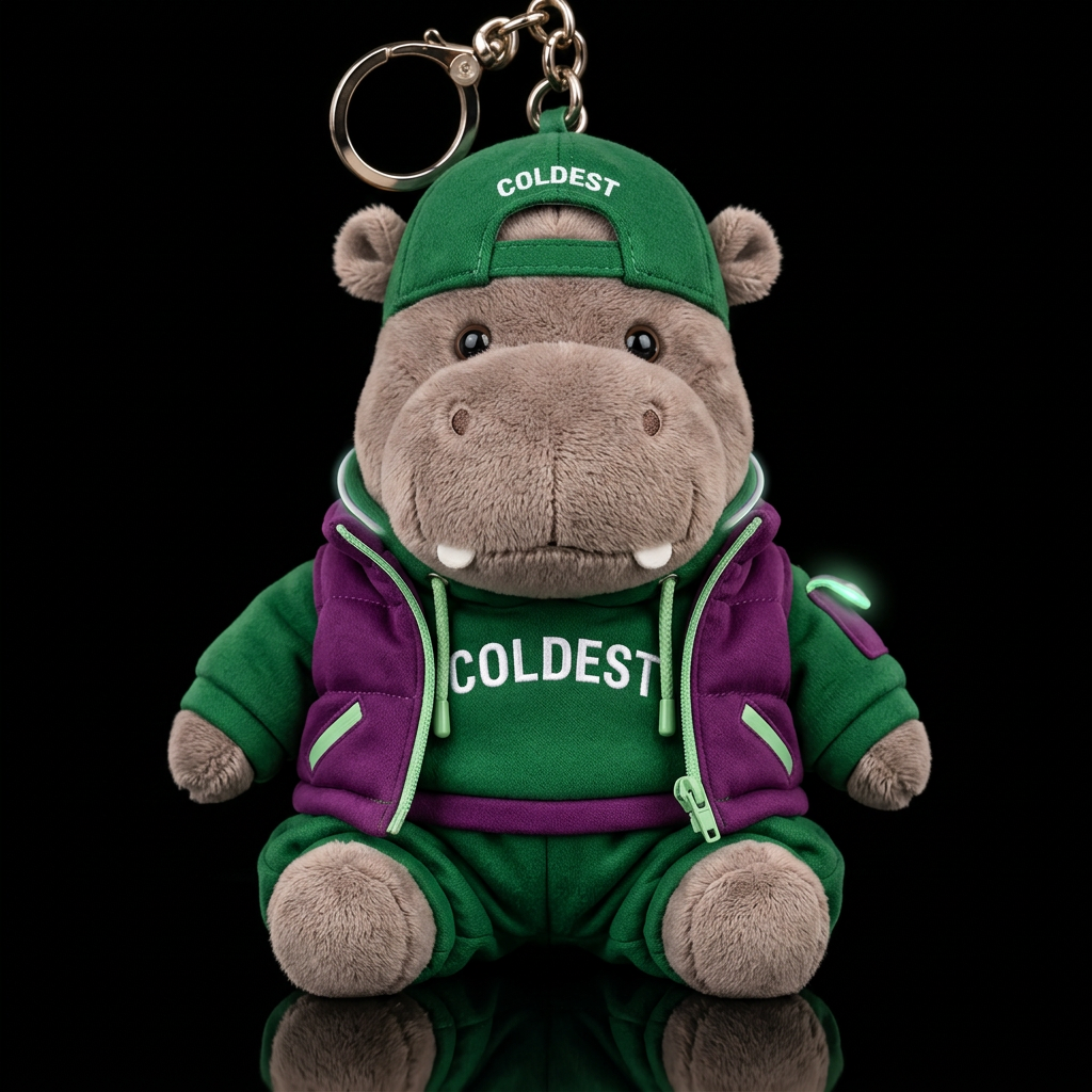 hippopotamus in a hip hop outfit and hat glowie water bottle design