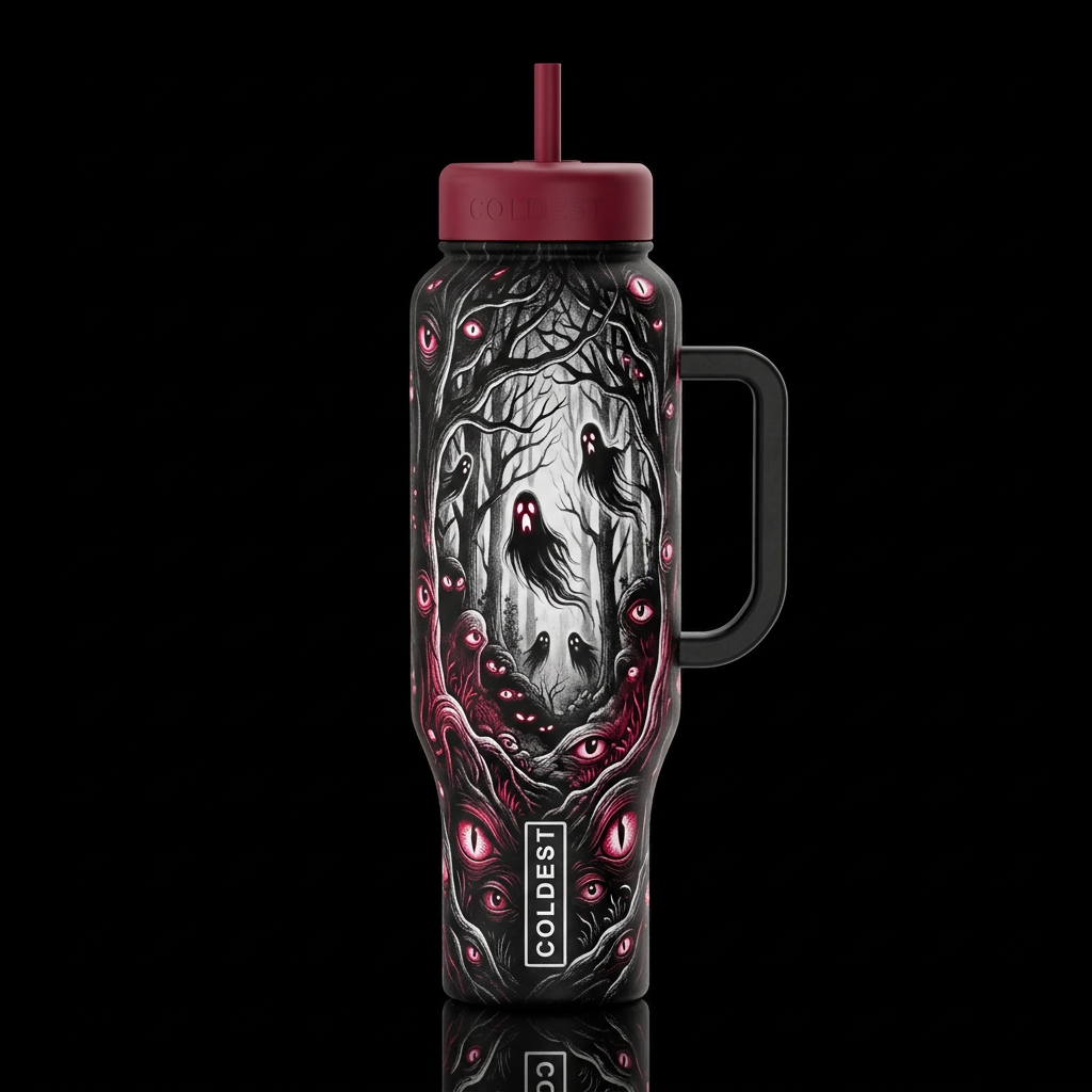 infrared, wonderland, forest with creepy glowie ey... water bottle design