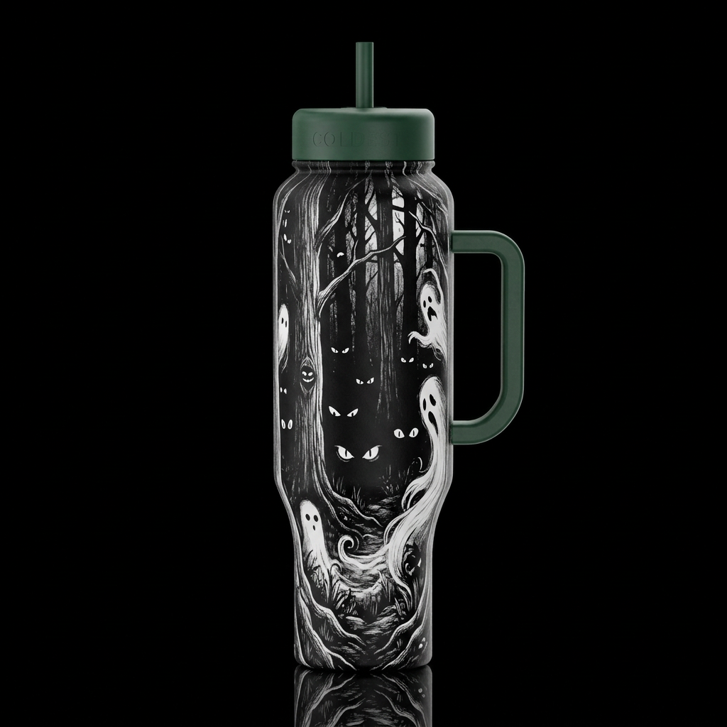 infrared, wonderland, forest with creepy glowie ey... water bottle design