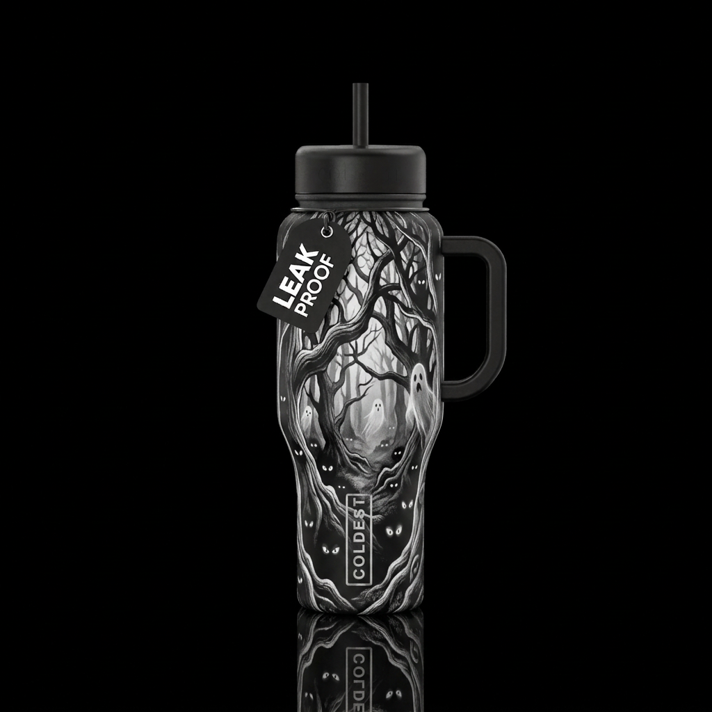 infrared, wonderland, forest with creepy glowie ey... water bottle design