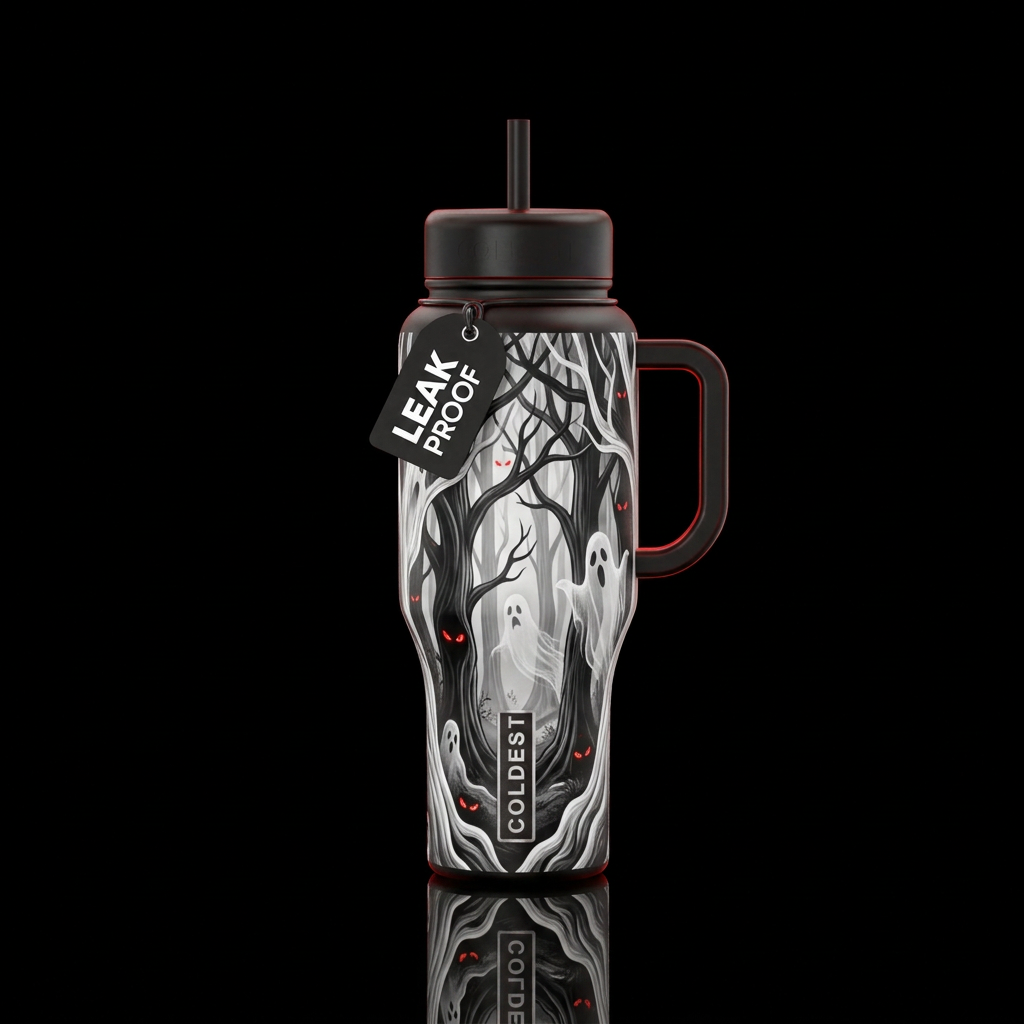 infrared, wonderland, forest with creepy glowie ey... water bottle design
