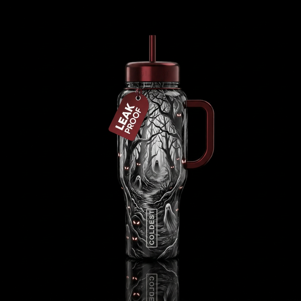 infrared, wonderland, forest with creepy glowie ey... water bottle design