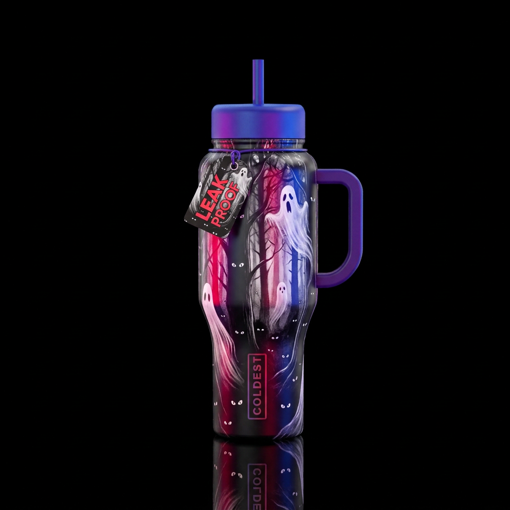 infrared, wonderland, forest with creepy glowie ey... water bottle design