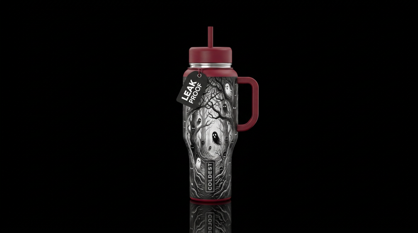 infrared, wonderland, forest with creepy glowie ey... water bottle design