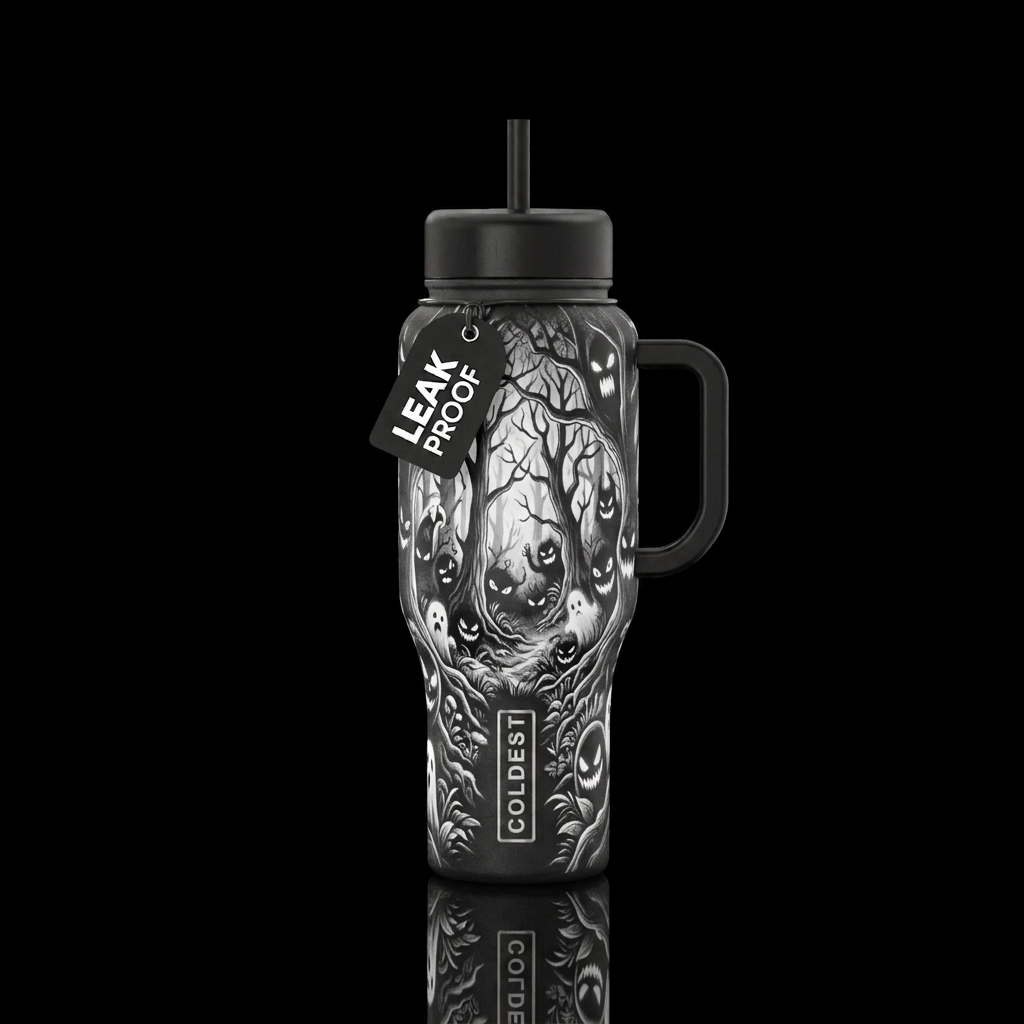 infrared, wonderland, forest with creepy glowie ey... water bottle design