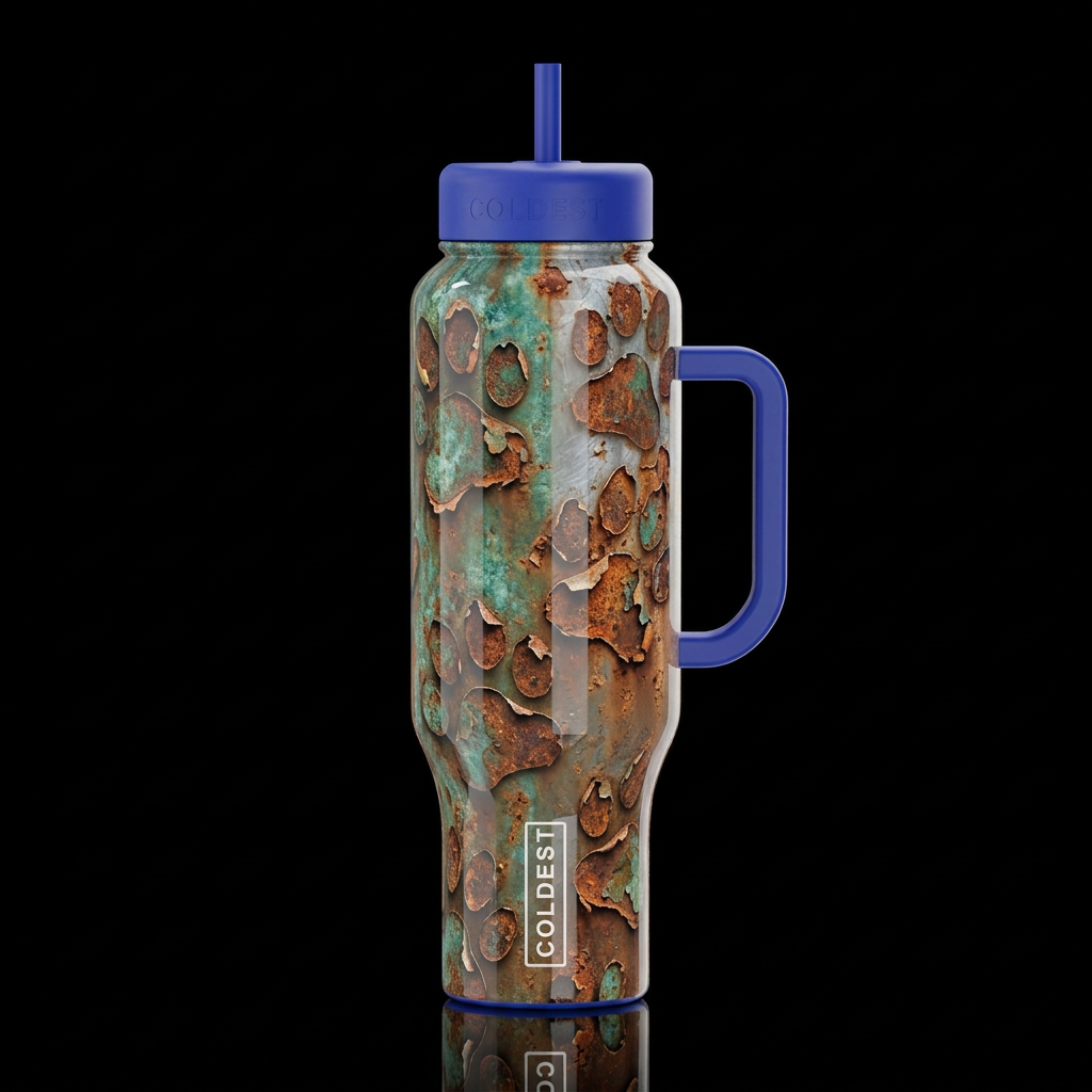 rusting and peeling paw prints high gloss water bottle design
